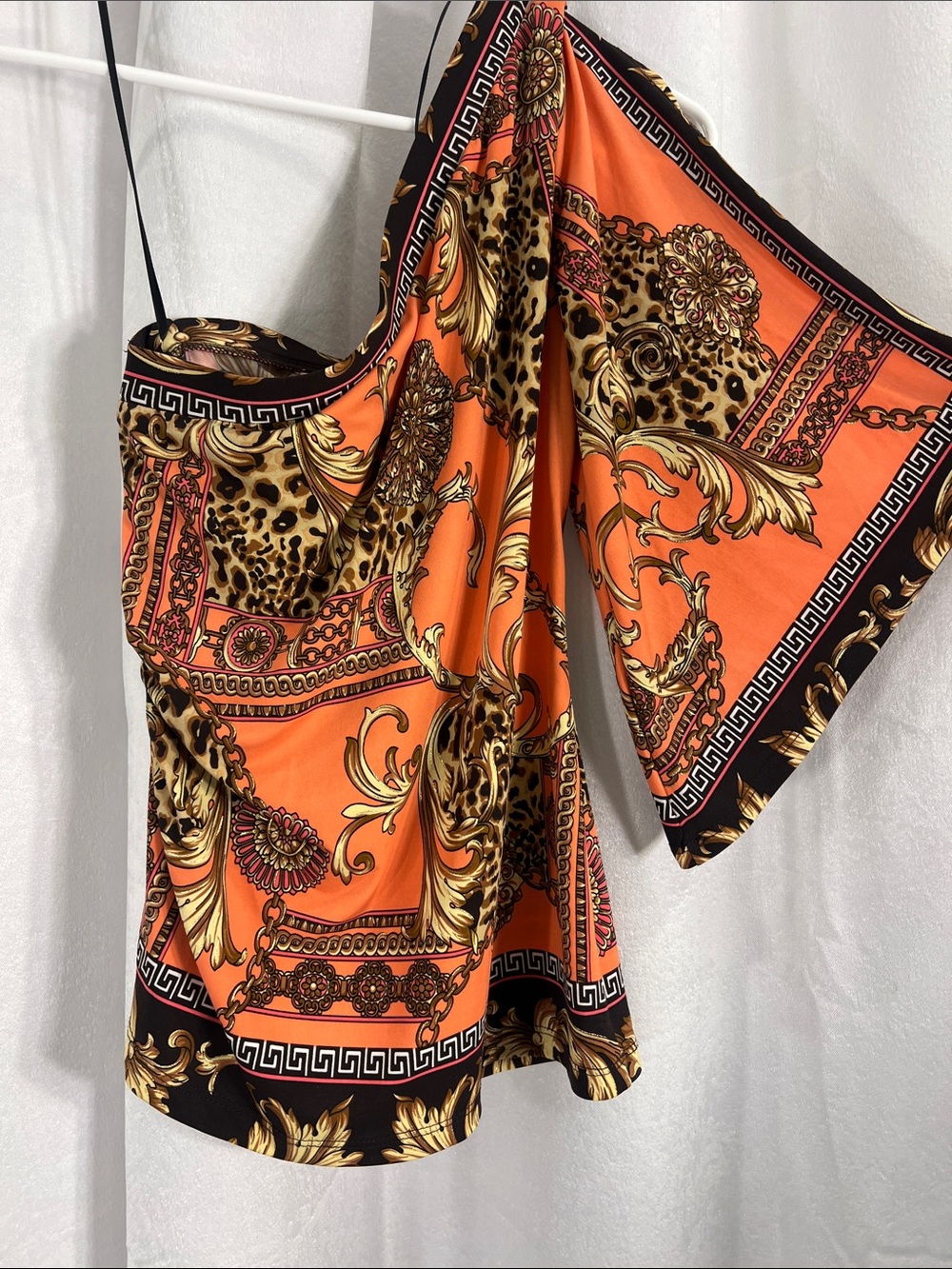 Cache One-Shoulder Orange Baroque Print Top - Picture 3 of 5